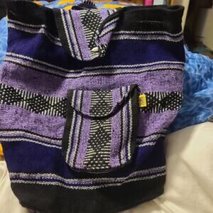 Artesanias Pinzon Mexico Woven Backpack Pack Bag Purse Boho Hippie Tote Sack